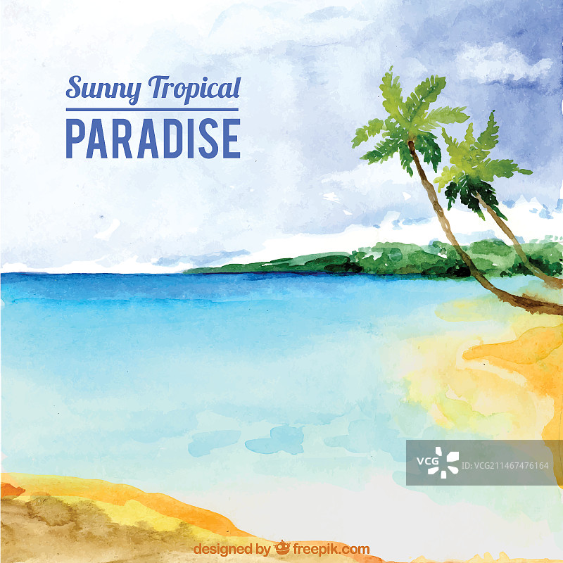 水彩天堂海滩背景图片素材