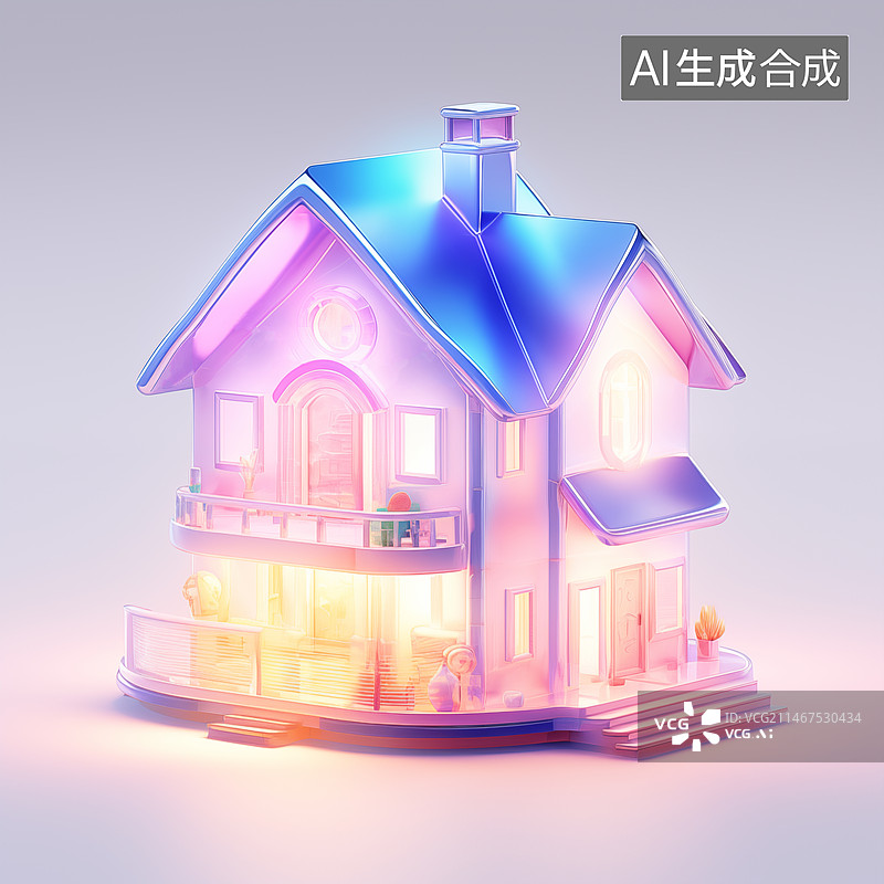 【AI数字艺术】3D造型玻璃房子插画图片素材