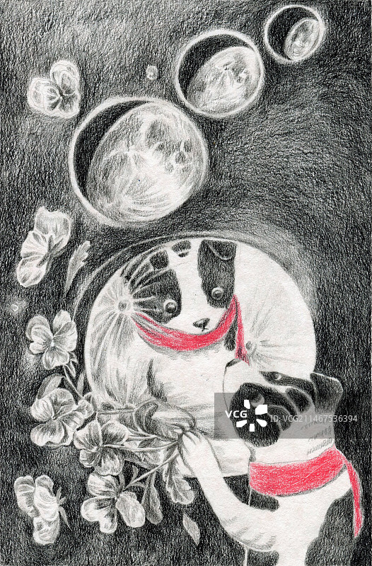 小狗元旦花与月图片素材