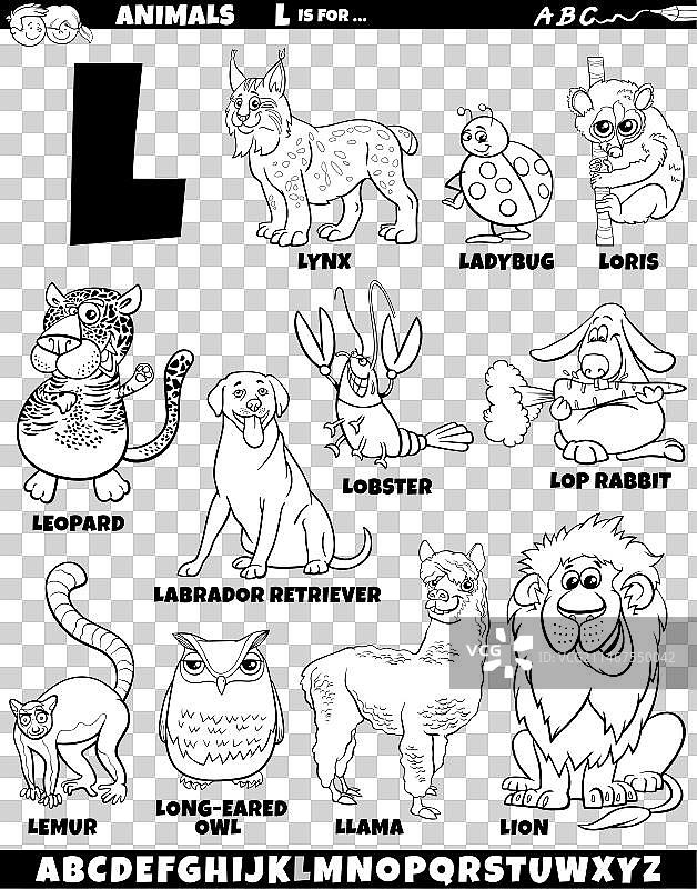 字母L的卡通动物角色图片素材