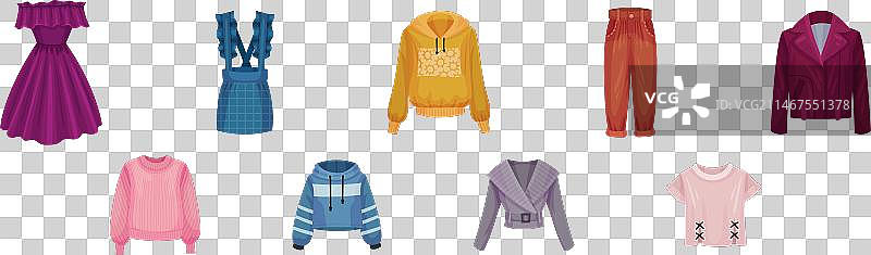 女士时尚服装及不同服饰图片素材