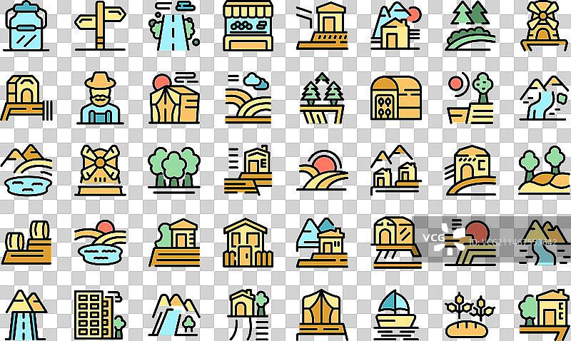 彩色农家乐旅游图标集图片素材