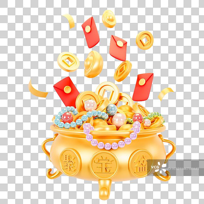 C4D立体春节聚宝盆金币元宝电商促销元素图片素材