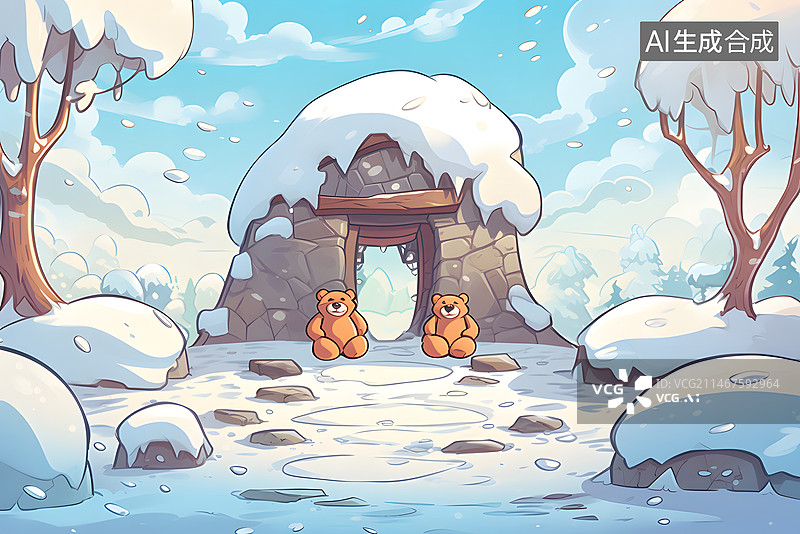 【AI数字艺术】熊在下雪的冬天漫画风格图片素材