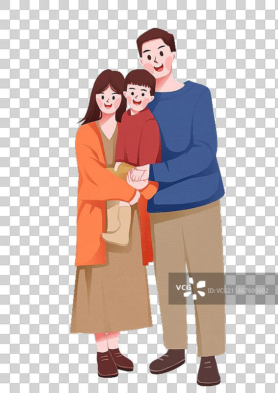 一家人父母和孩子人物温馨插画元素图片素材