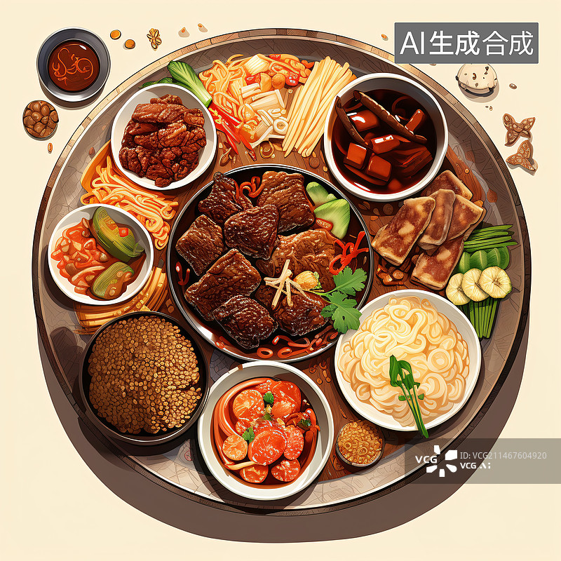 【AI数字艺术】中国新年除夕团圆饭插画图片素材