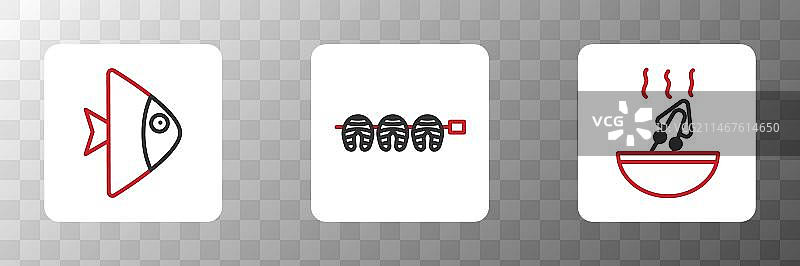 线性章鱼汤、鱼和烤鱼图片素材