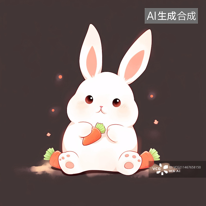 【AI数字艺术】兔子和胡萝卜，可爱卡通风格动物元素插画图片素材