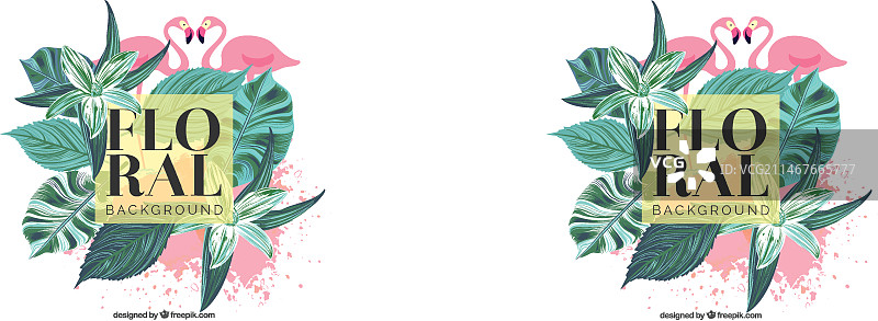 手绘棕榈叶和火烈鸟复古背景图片素材