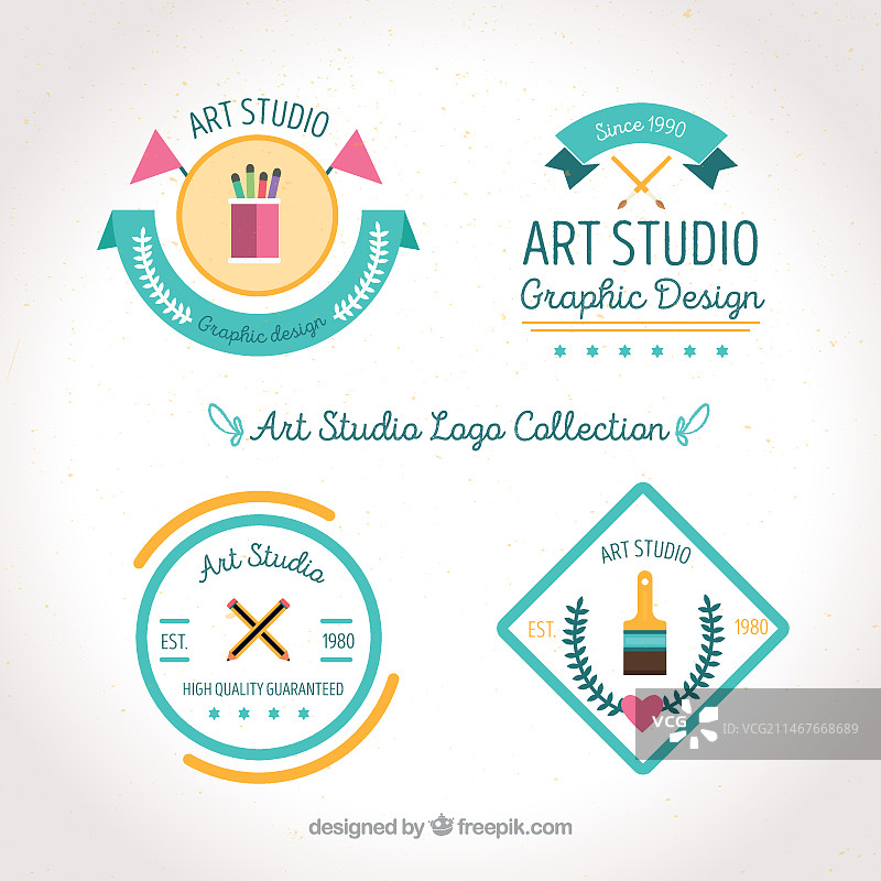 四个扁平风格艺术Logo图片素材