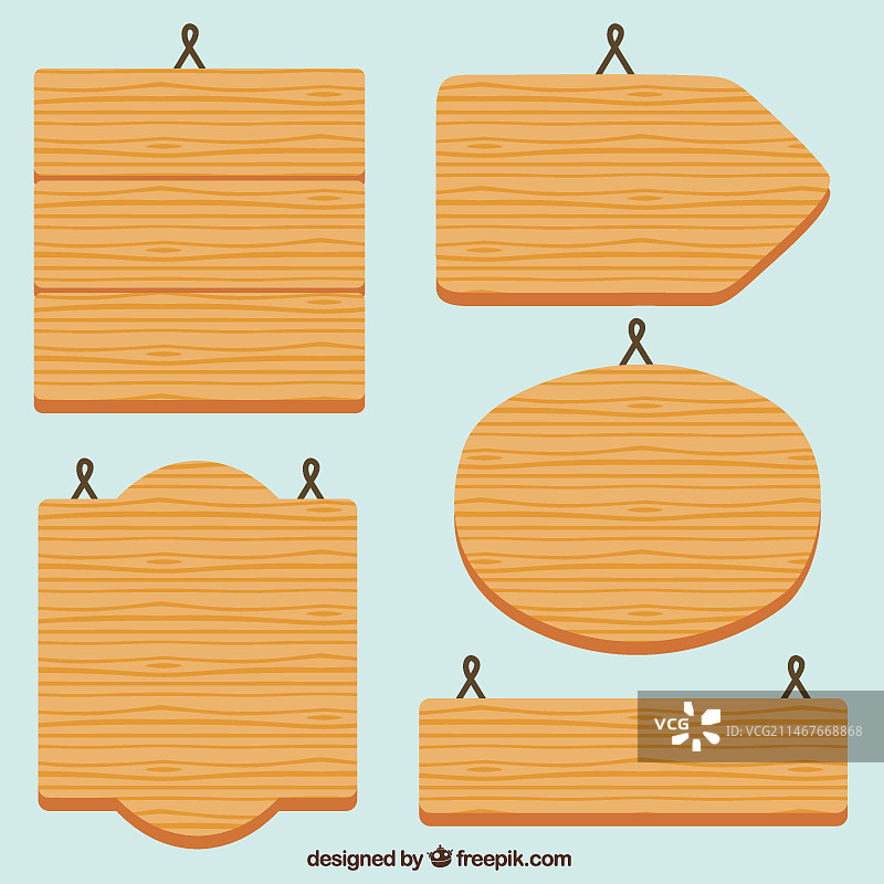 五个扁平的木制标牌图片素材