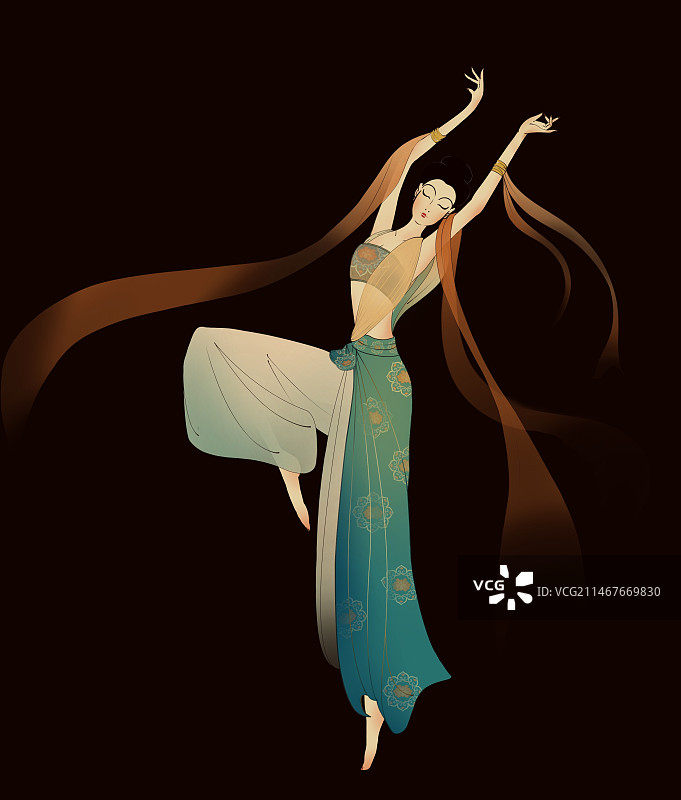 新中国风敦煌女插画图片素材