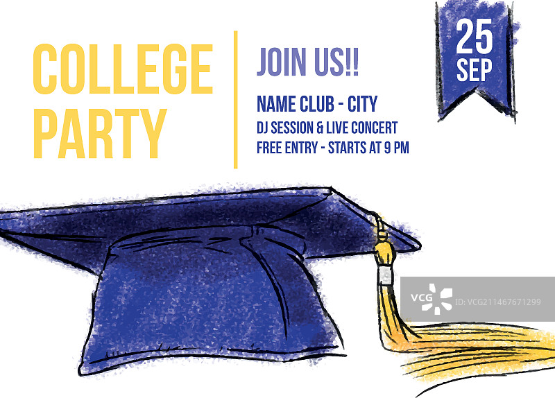 大学派对手绘邀请函图片素材