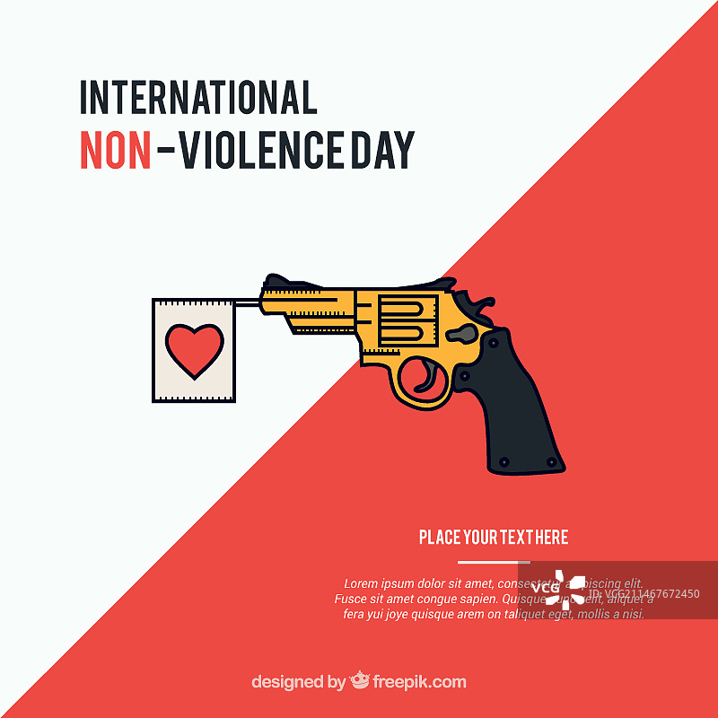 反对暴力：枪支与心形旗帜背景图片素材