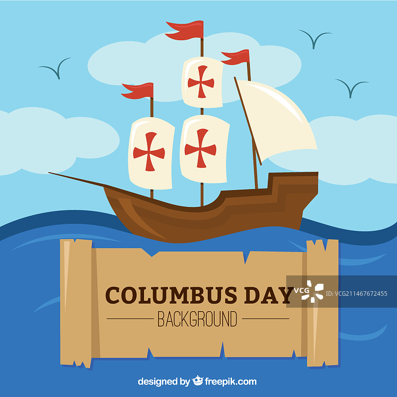 哥伦布日背景：卡拉维尔帆船图片素材