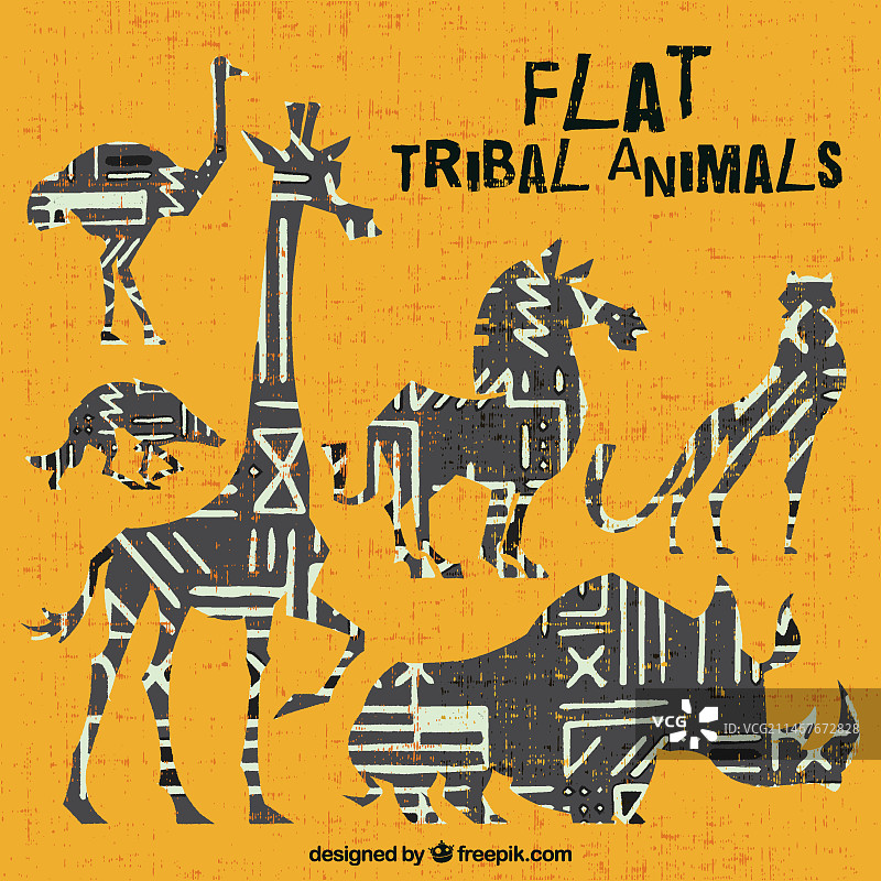 扁平设计风格的非洲民族动物合集图片素材