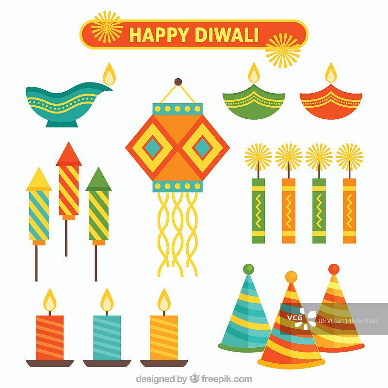 扁平风格排灯节元素合集图片素材