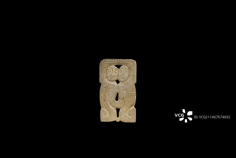 汉代 白玉双舞人，天津博物馆藏图片素材