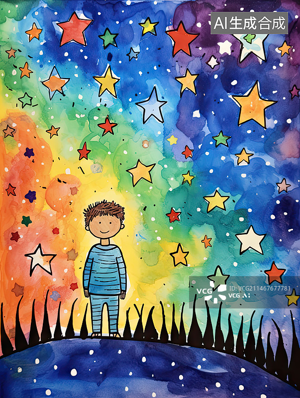 【AI数字艺术】星空下的少年图片素材