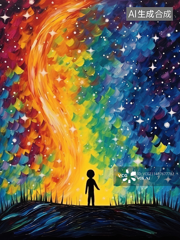 【AI数字艺术】星空下的少年图片素材
