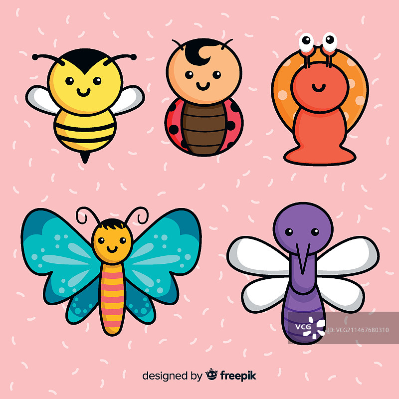 手绘彩色昆虫合集图片素材