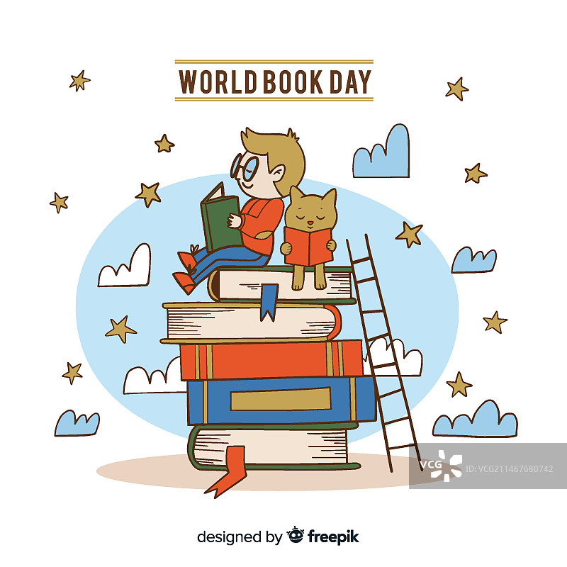 手绘世界读书日背景图片素材