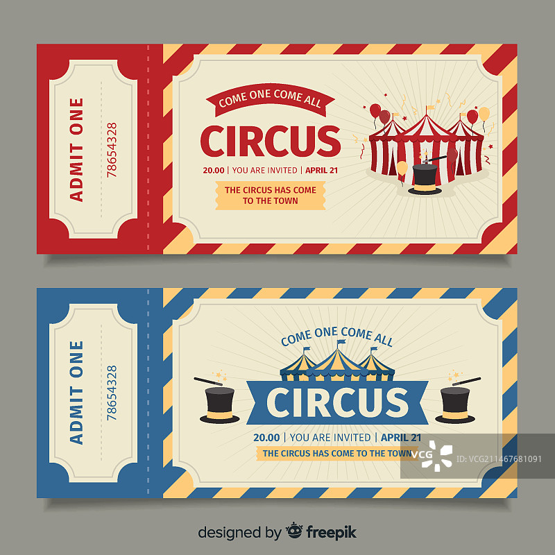 扁平风格马戏团门票模板图片素材