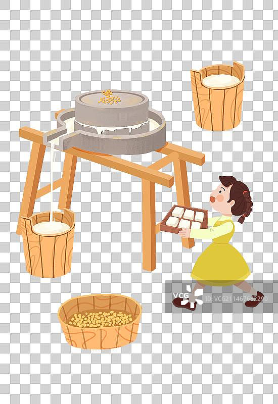 端着豆腐块的小女孩做豆腐工具磨黄豆石磨图片素材