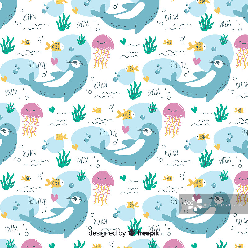 有趣的涂鸦海豹和文字图案图片素材