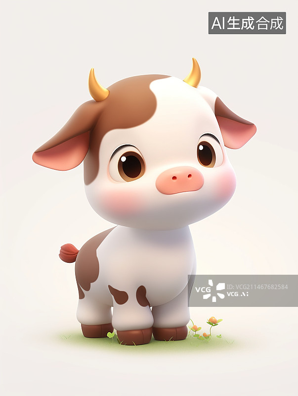 【AI数字艺术】一头可爱的3D小牛图片素材