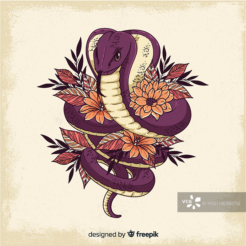 手绘鲜花蛇背景图片素材