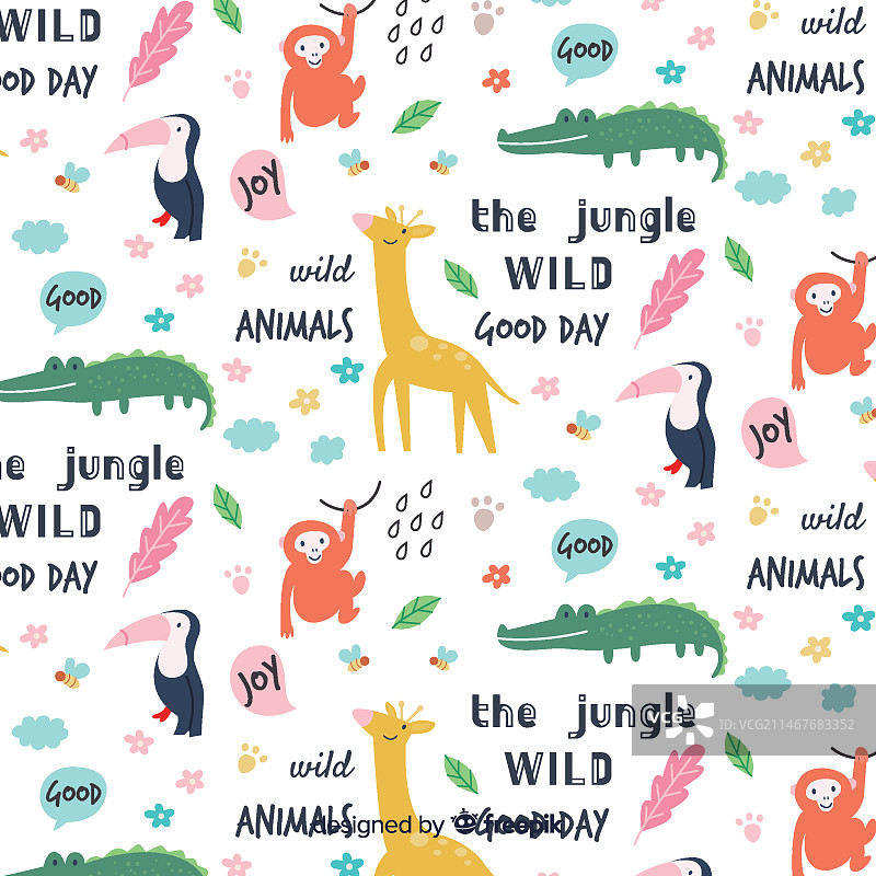 彩色涂鸦动物和文字图案图片素材