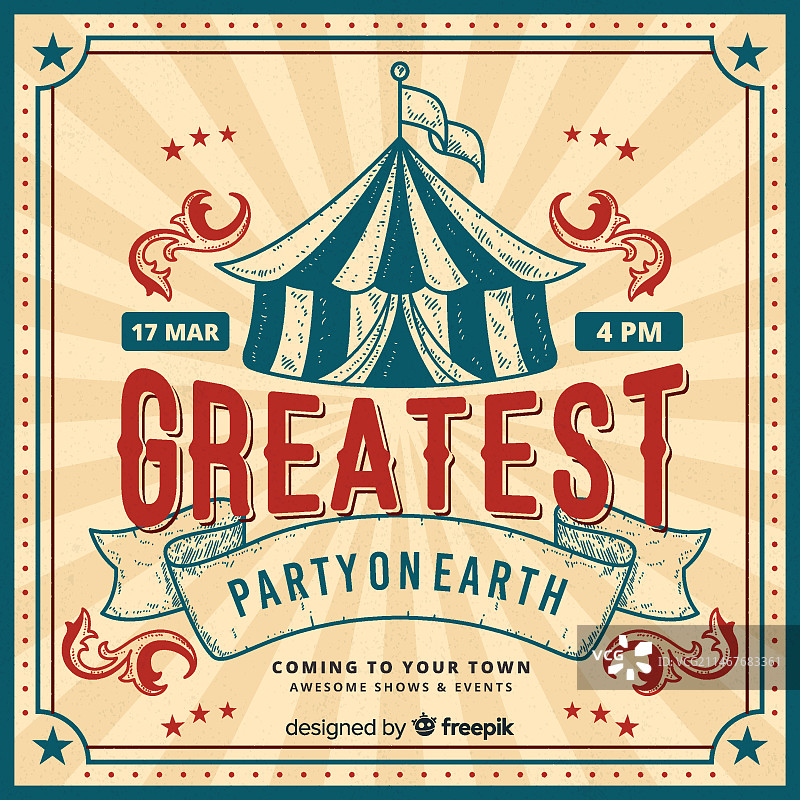 复古马戏团派对邀请卡模板图片素材
