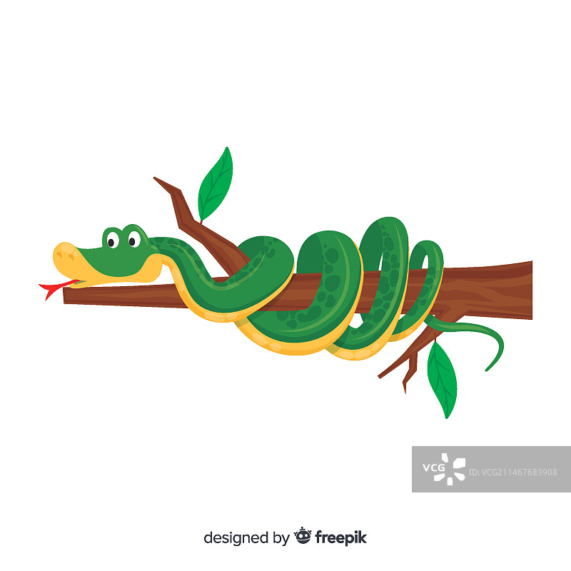 树枝背景上受伤的卡通蛇图片素材