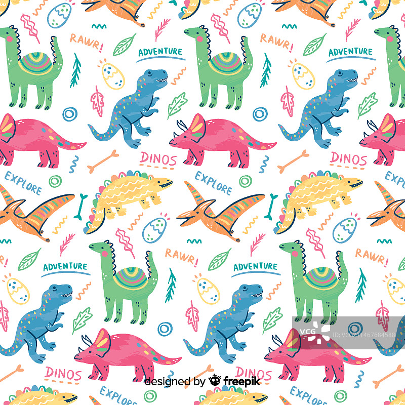 彩色涂鸦恐龙和文字图案图片素材