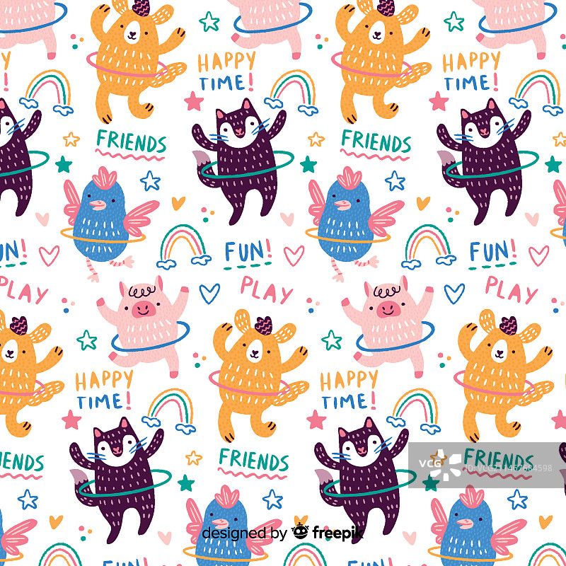 彩色涂鸦动物呼啦圈文字图案图片素材