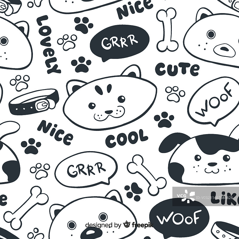 无色的涂鸦动物和文字图案图片素材