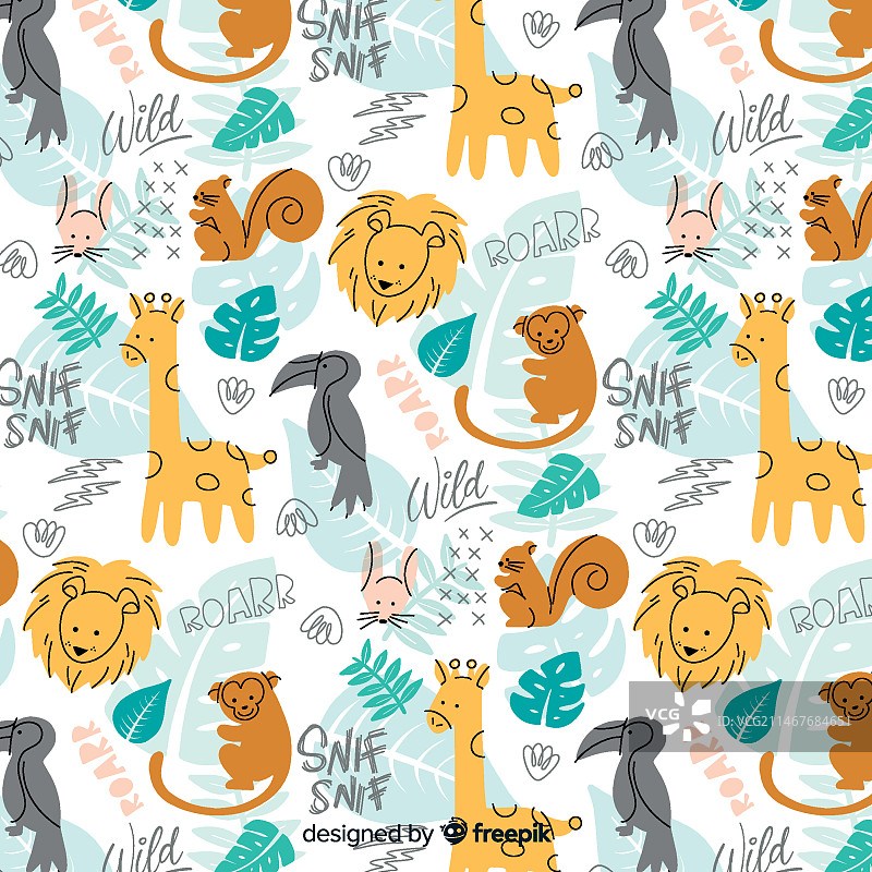 彩色涂鸦野生动物文字图案图片素材