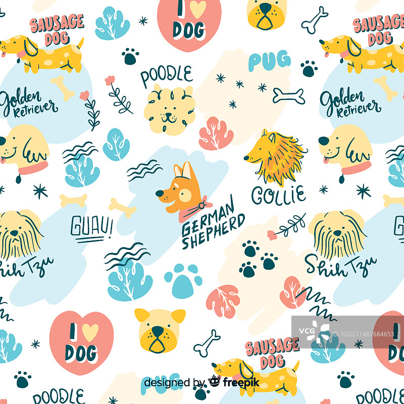 彩色涂鸦小狗和文字图案图片素材