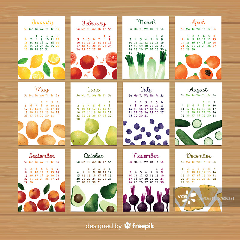 季节性蔬菜和水果日历图片素材