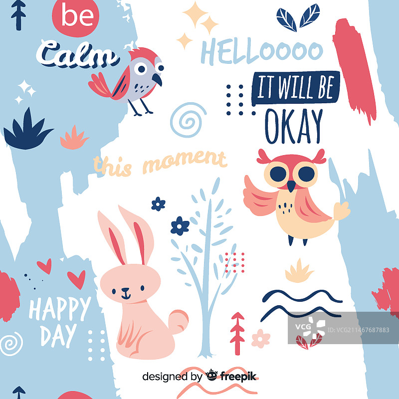 手绘文字和动物图案图片素材