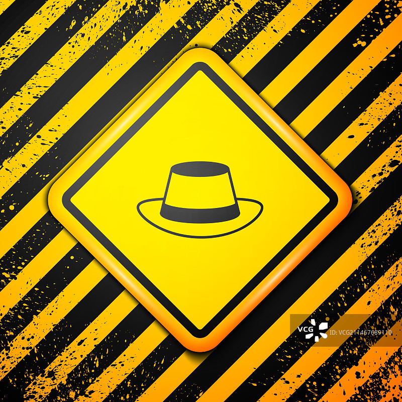 黄色背景上孤立的黑色慕尼黑啤酒节帽子图标图片素材