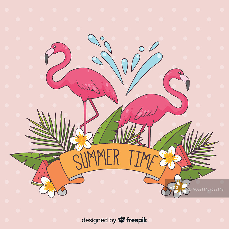 手绘火烈鸟背景图片素材