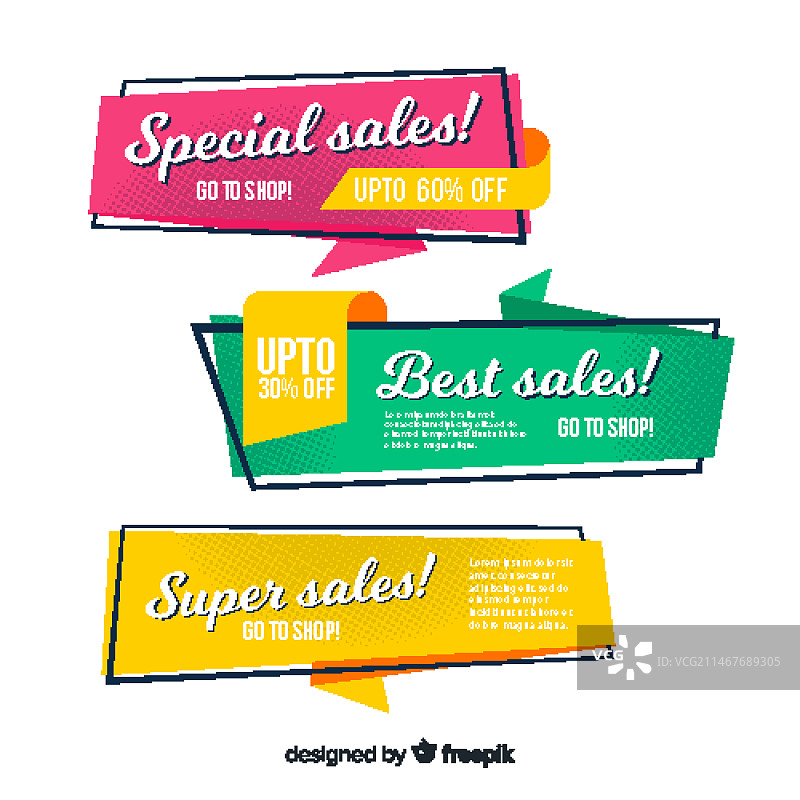 彩色折纸风格促销banner套装图片素材