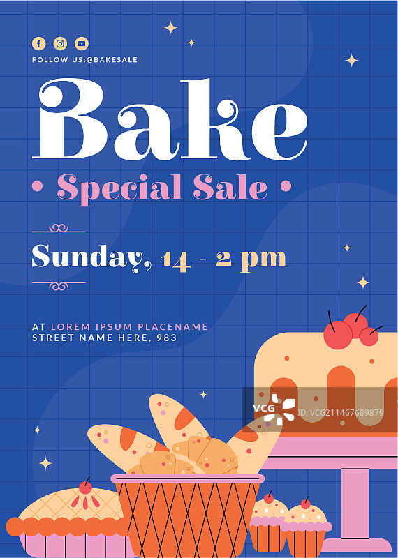 手绘扁平风烘焙义卖宣传单图片素材