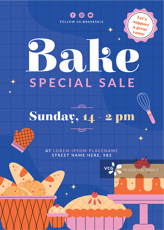 手绘扁平风烘焙义卖宣传单图片素材