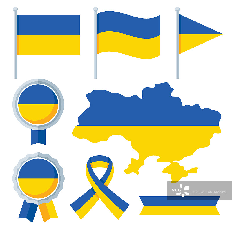 扁平风格乌克兰国家象征合集图片素材