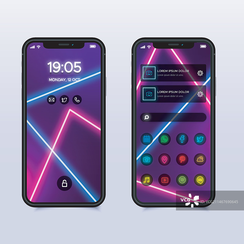 霓虹灯风格主屏幕界面图片素材