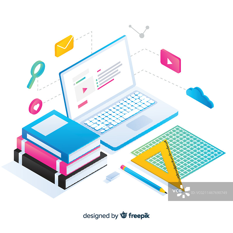 2.5D在线教育概念背景图片素材