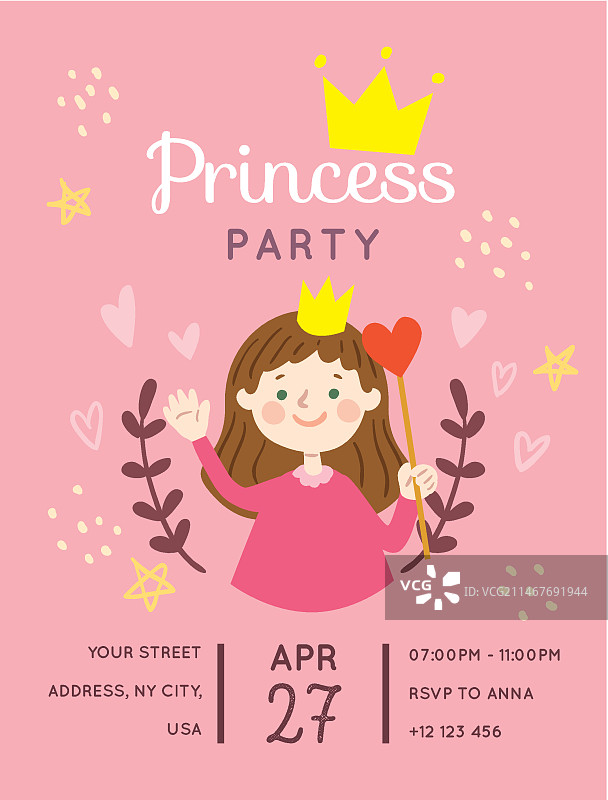 手绘公主派对邀请函图片素材